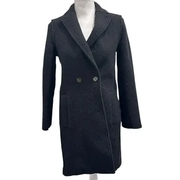 J. Crew Black Daphne Italian Boiled Wool Top Coat Sz 2 Old Money Preppy Heritage - Picture 2 of 12